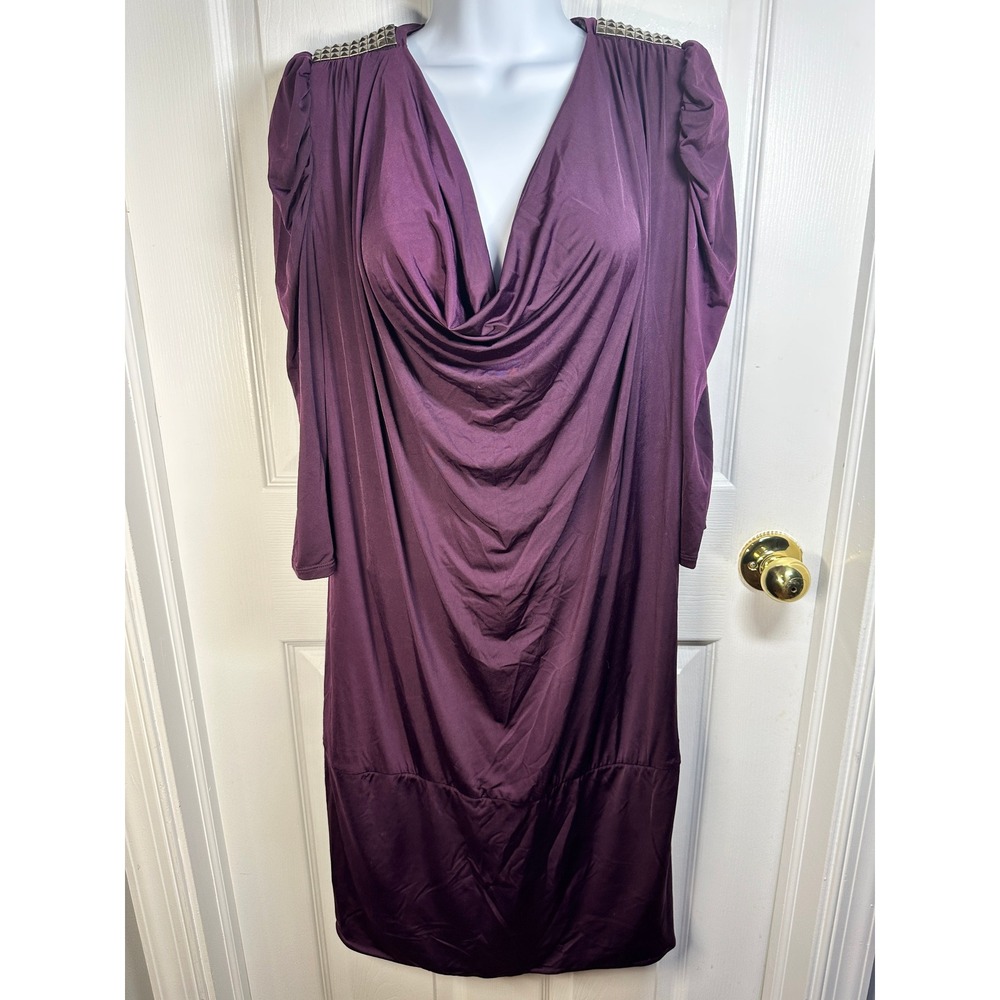 Bisou Bisou‎ Purple Dress Studded Shoulders Cowl Neck Party Dress Size 10